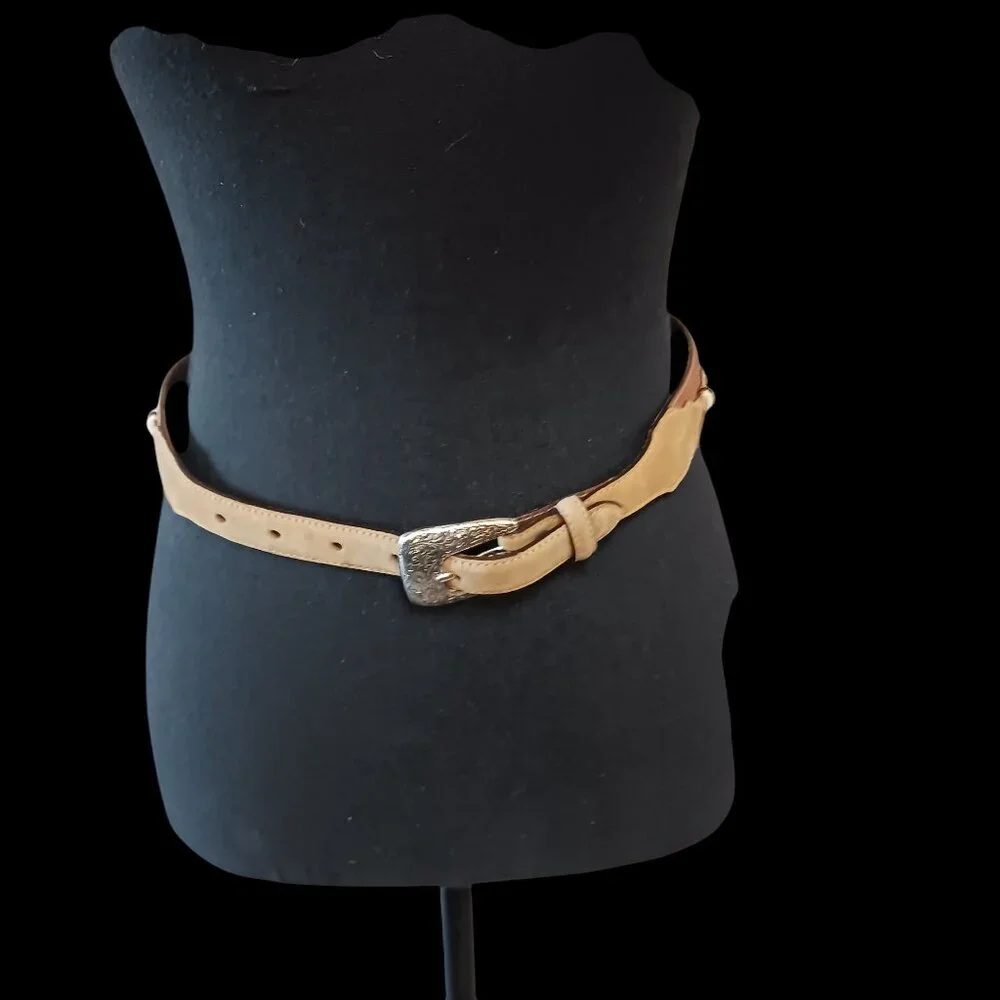 Justen Brown Leather and Tan Suede 26" Western Belt with Embellished Back - Picture 2 of 12